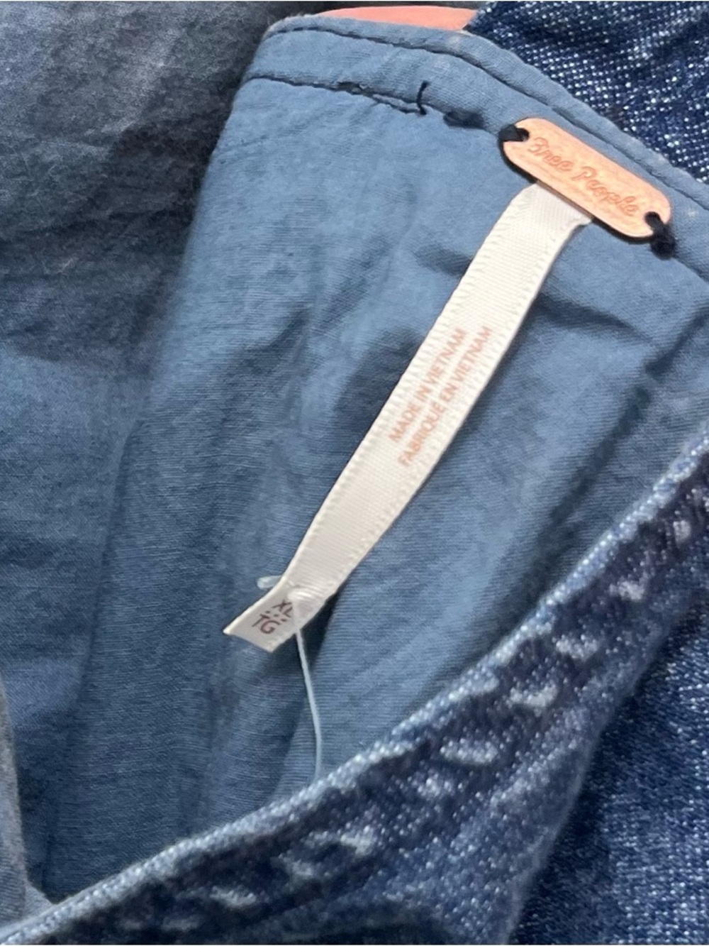 Free People Rising Sun Mini Denim Halter Dress Sz XL - Picture 10 of 12